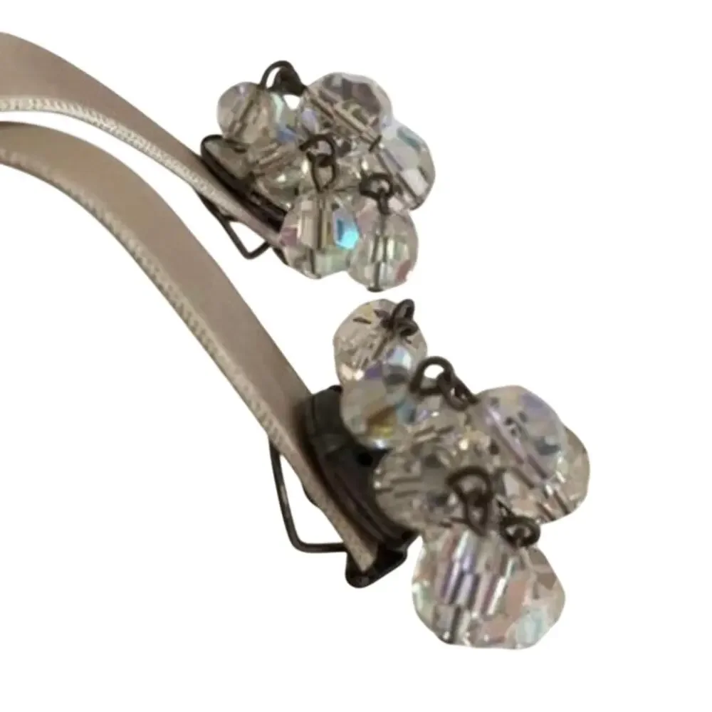 Vintage clear Austrian crystal drop dangle clip on earrings AB faceted beads